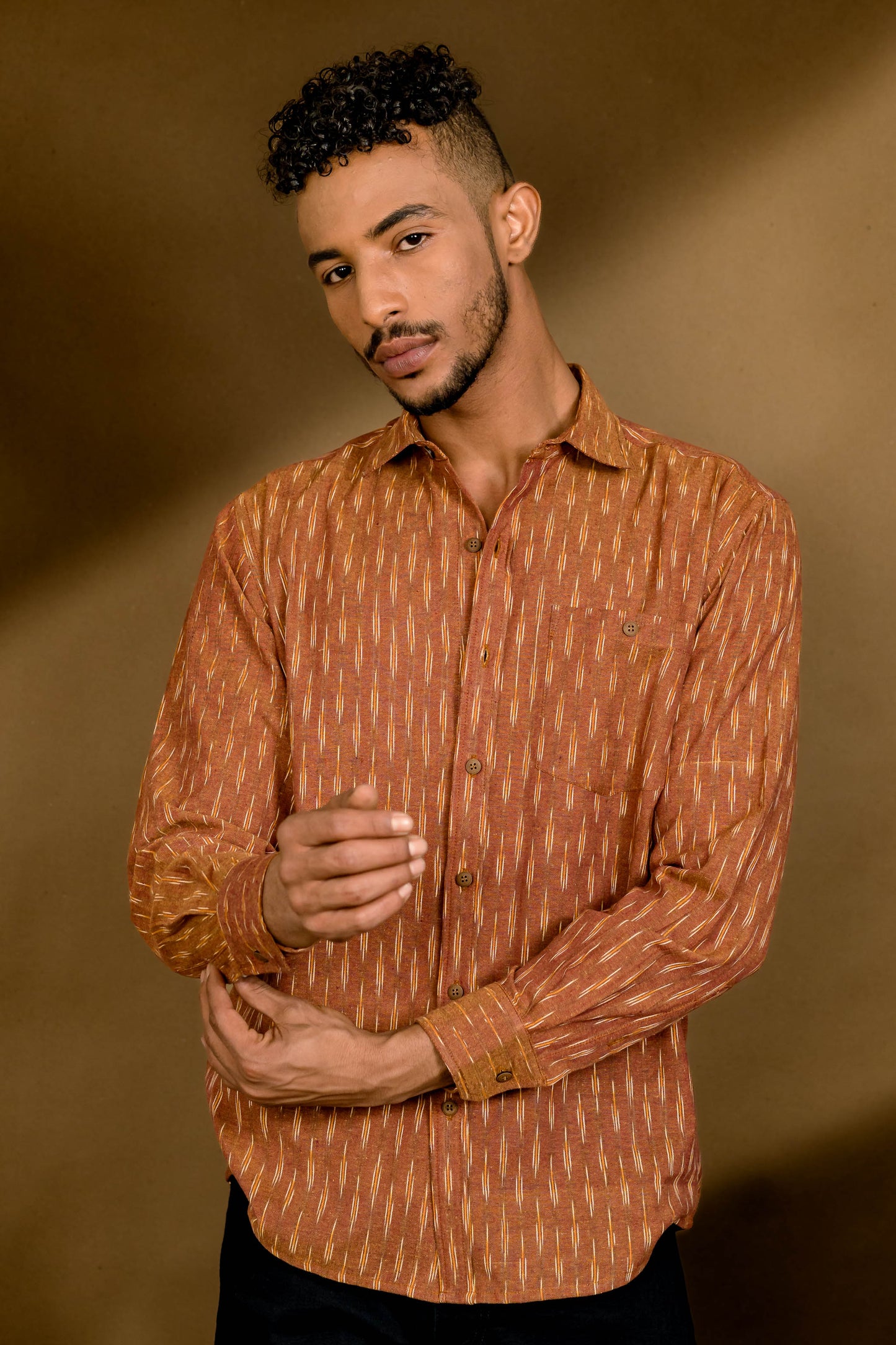 Short Sleeved Ikat Shirt - Brown