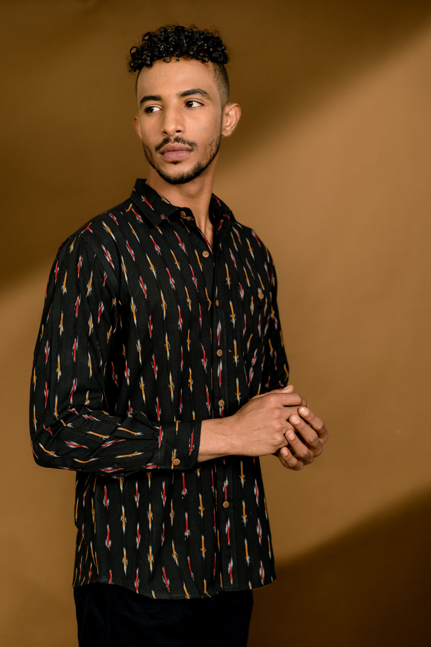 Short Sleeved Ikat Shirt - Black