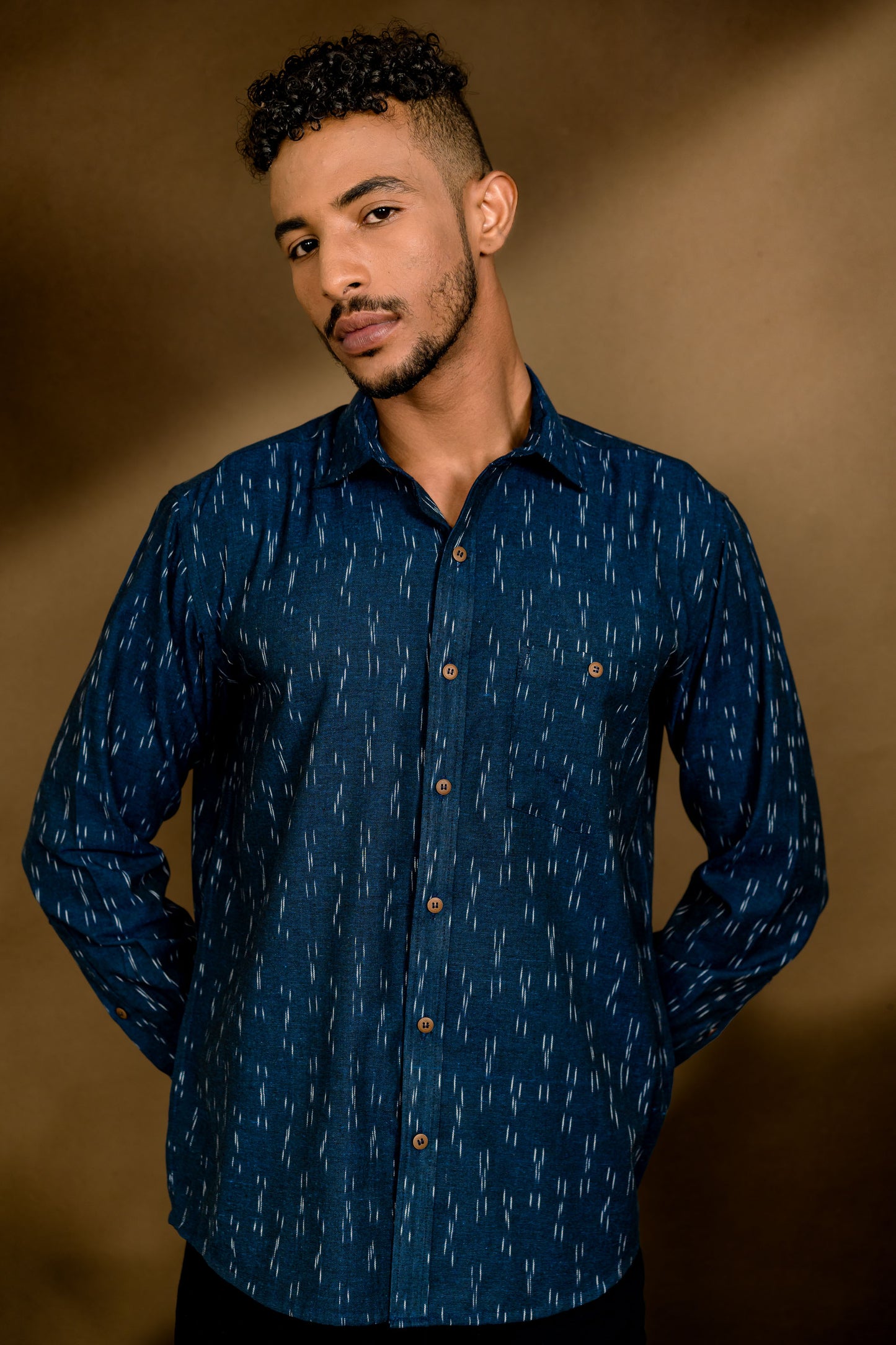 Short Sleeved Ikat Shirt - Blue