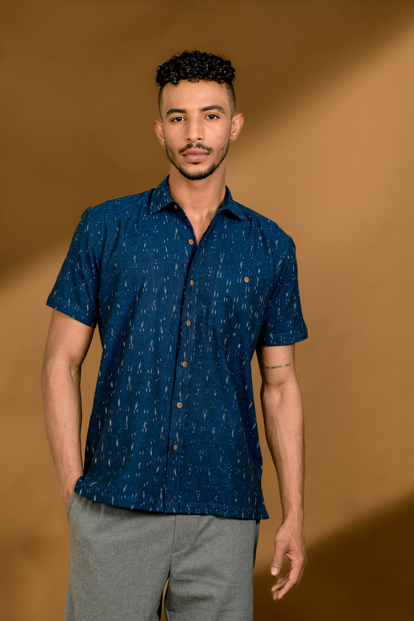 Short Sleeved Ikat Shirt - Blue