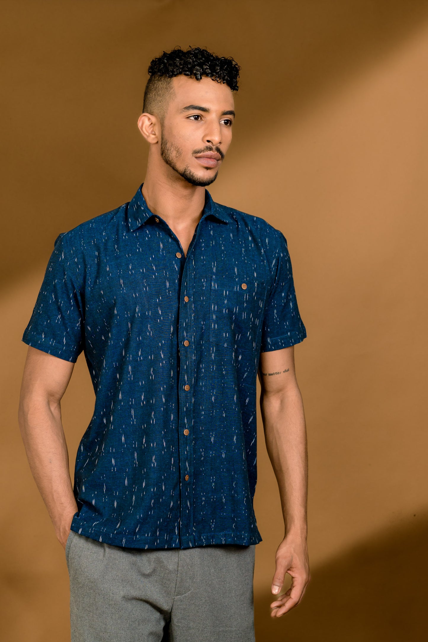 Short Sleeved Ikat Shirt - Blue