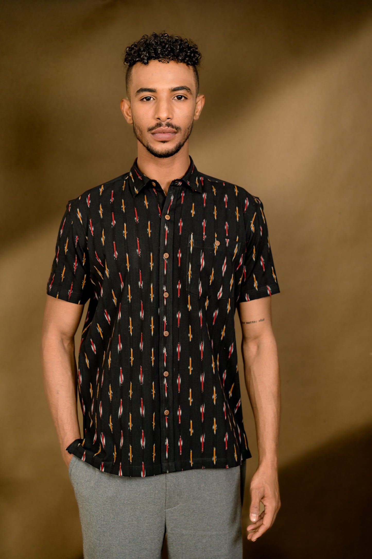 Long Sleeved Ikat Shirt - Black