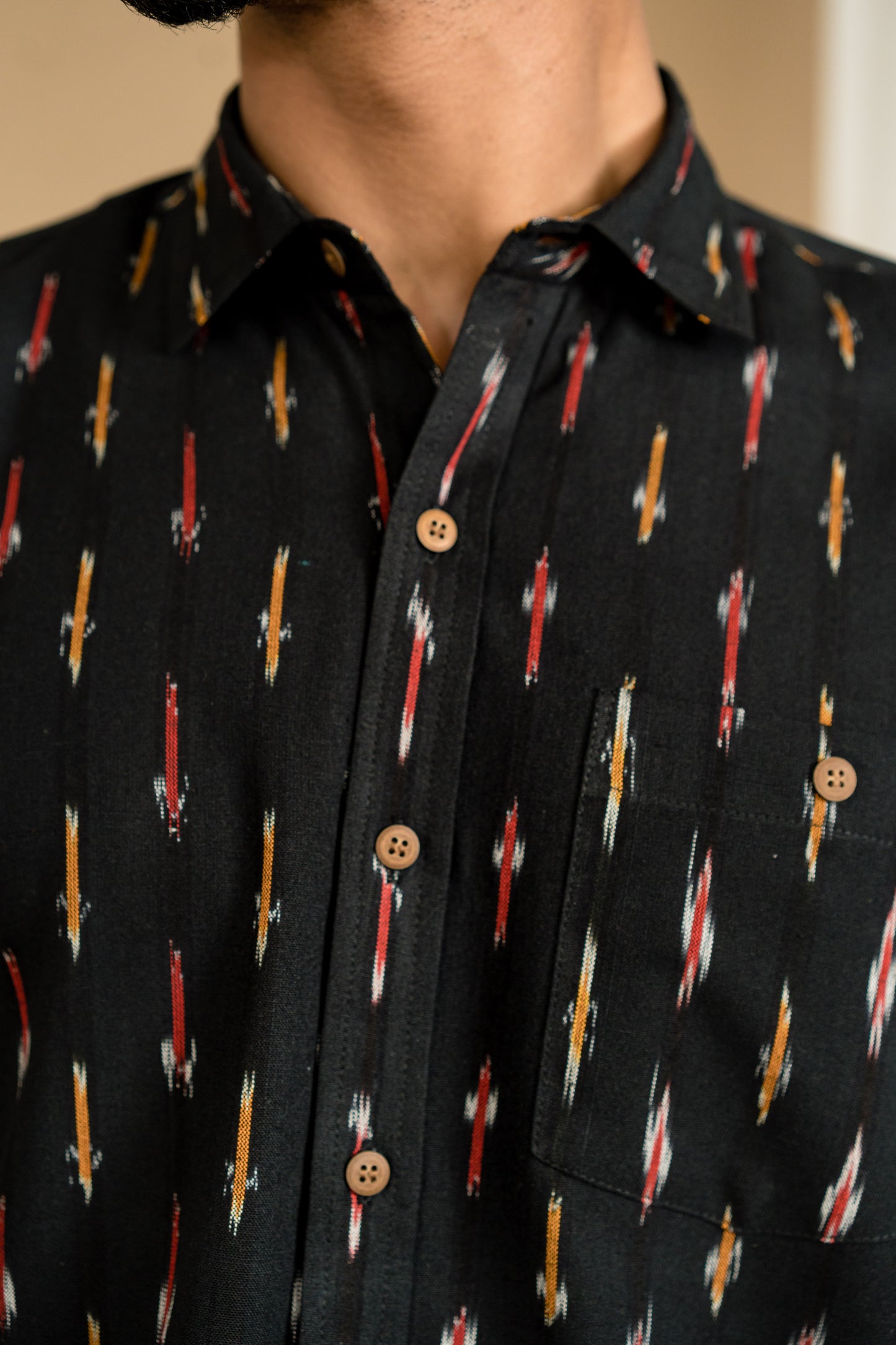 Long Sleeved Ikat Shirt - Black