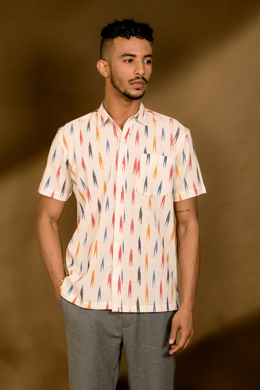 Short Sleeved Ikat Shirt- Cream