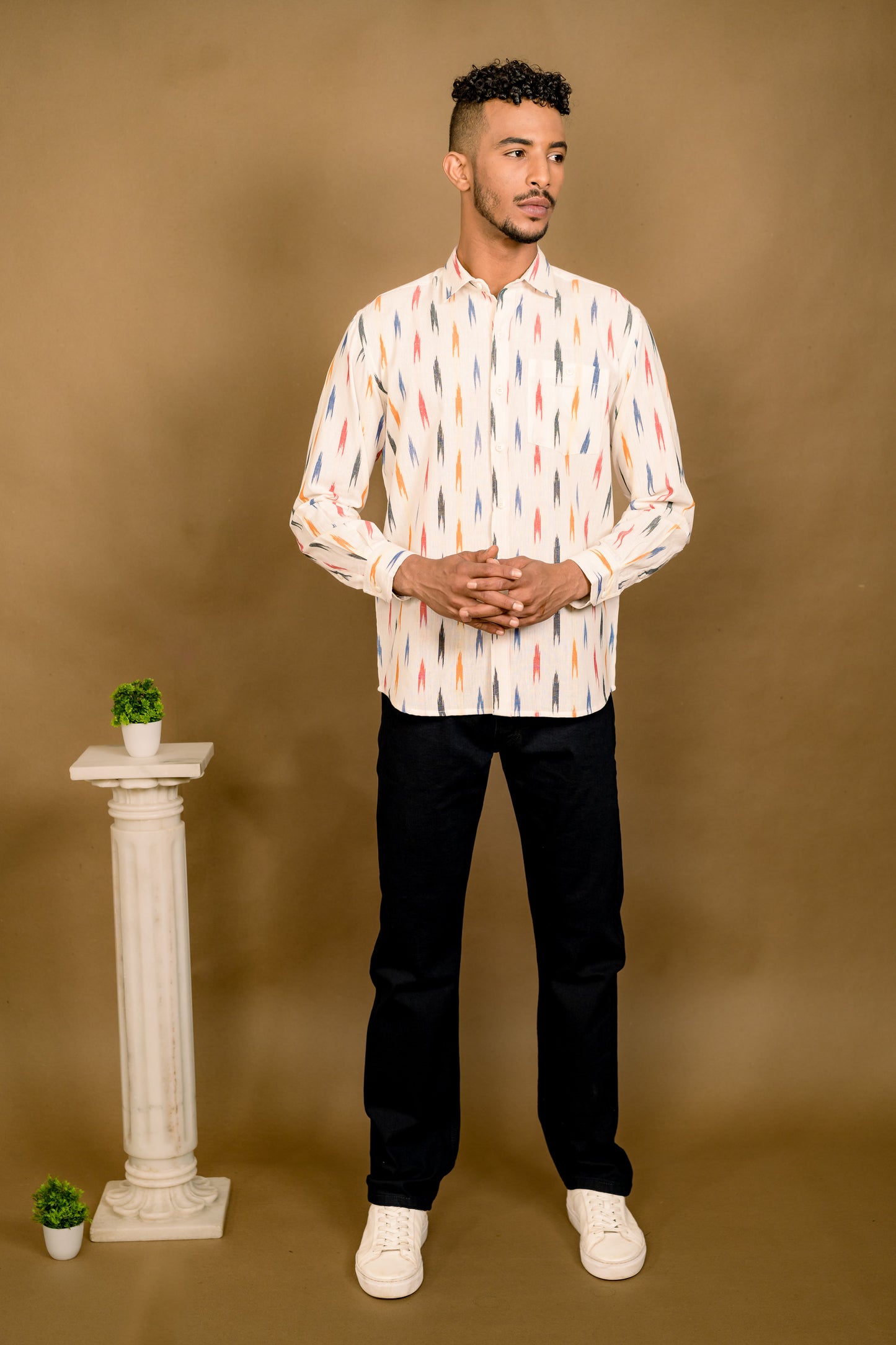 Long Sleeve Ikat Shirt - Cream