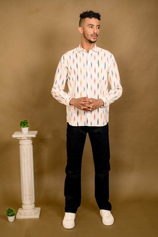 Long Sleeve Ikat Shirt - Cream