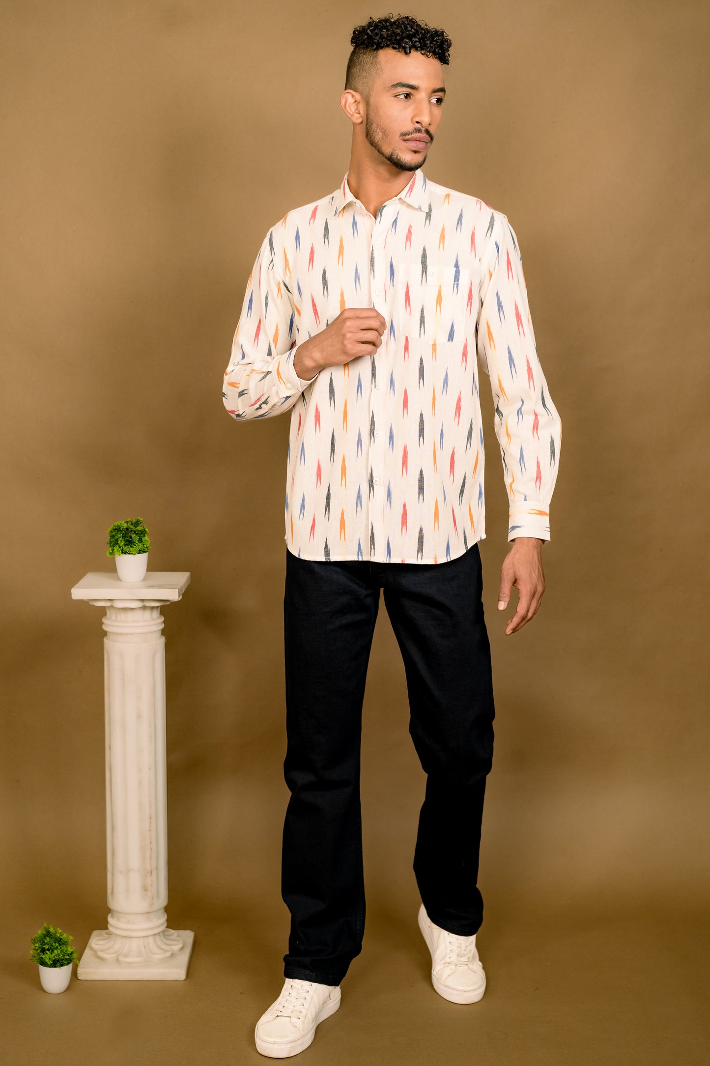 Long Sleeve Ikat Shirt - Cream