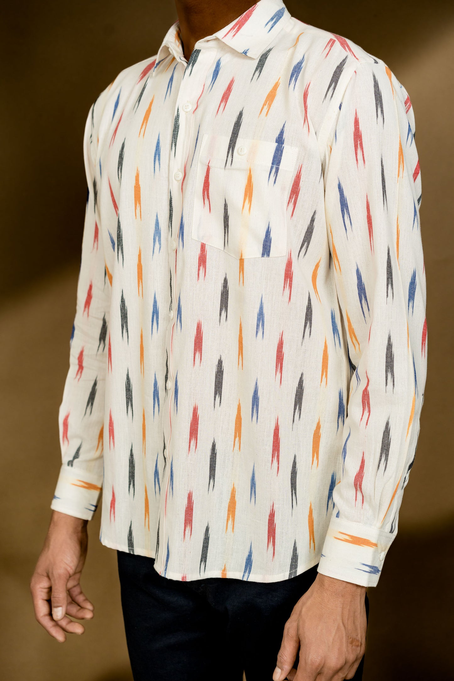 Long Sleeve Ikat Shirt - Cream