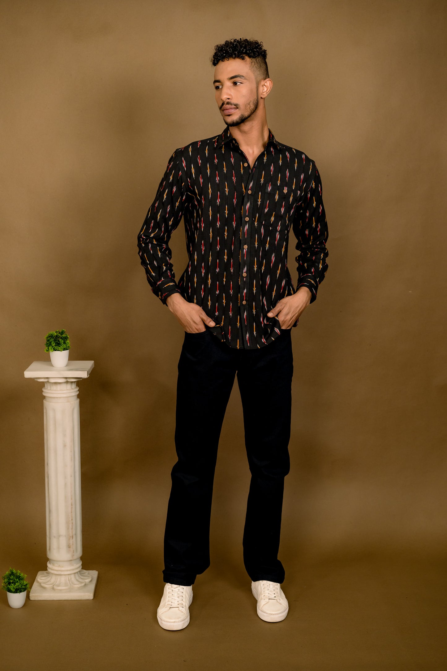 Long Sleeved Ikat Shirt - Black