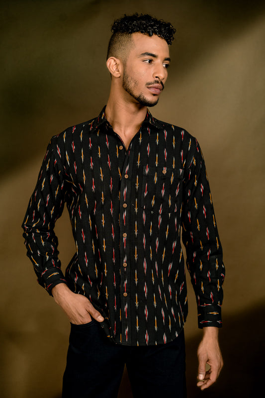 Long Sleeved Ikat Shirt - Black