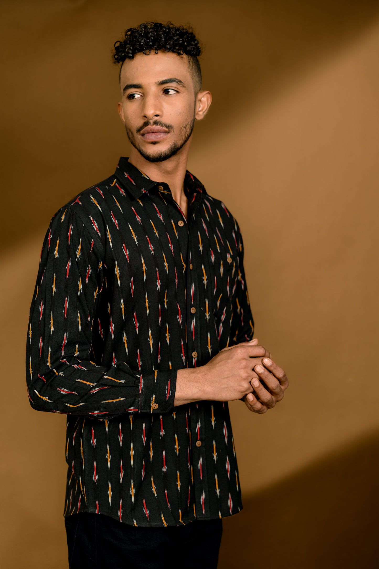 Long Sleeved Ikat Shirt - Black