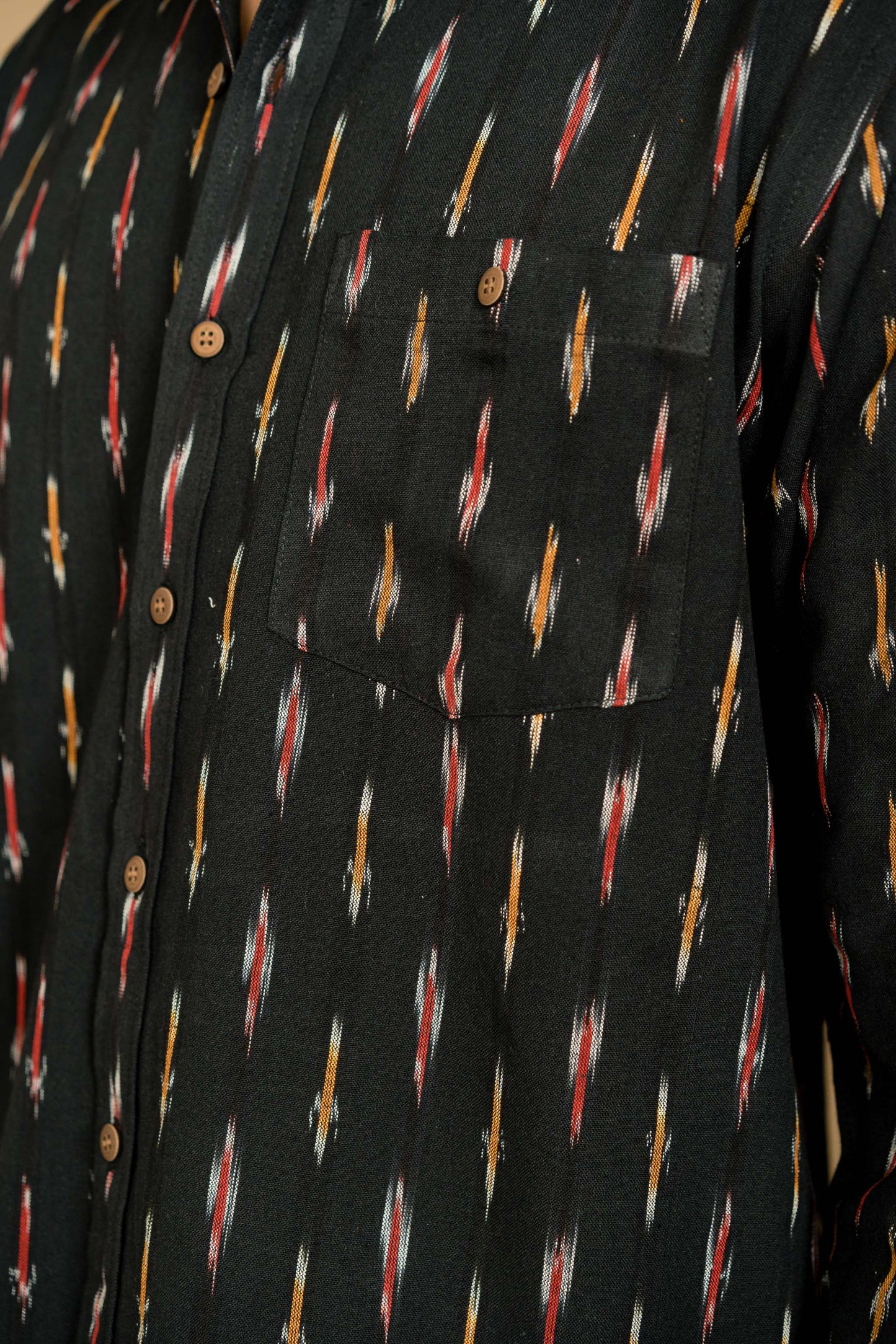 Long Sleeved Ikat Shirt - Black