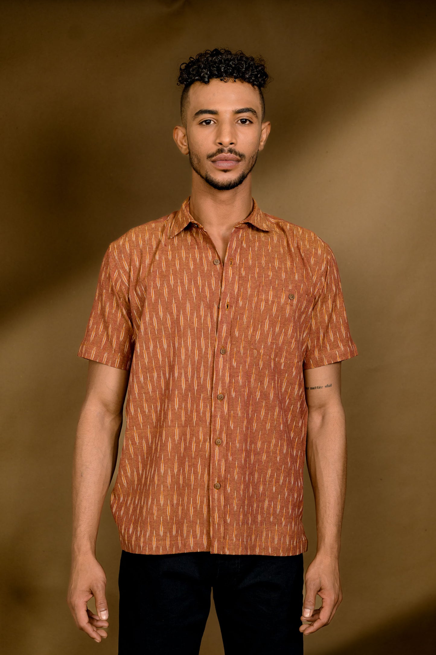 Short Sleeved Ikat Shirt - Brown