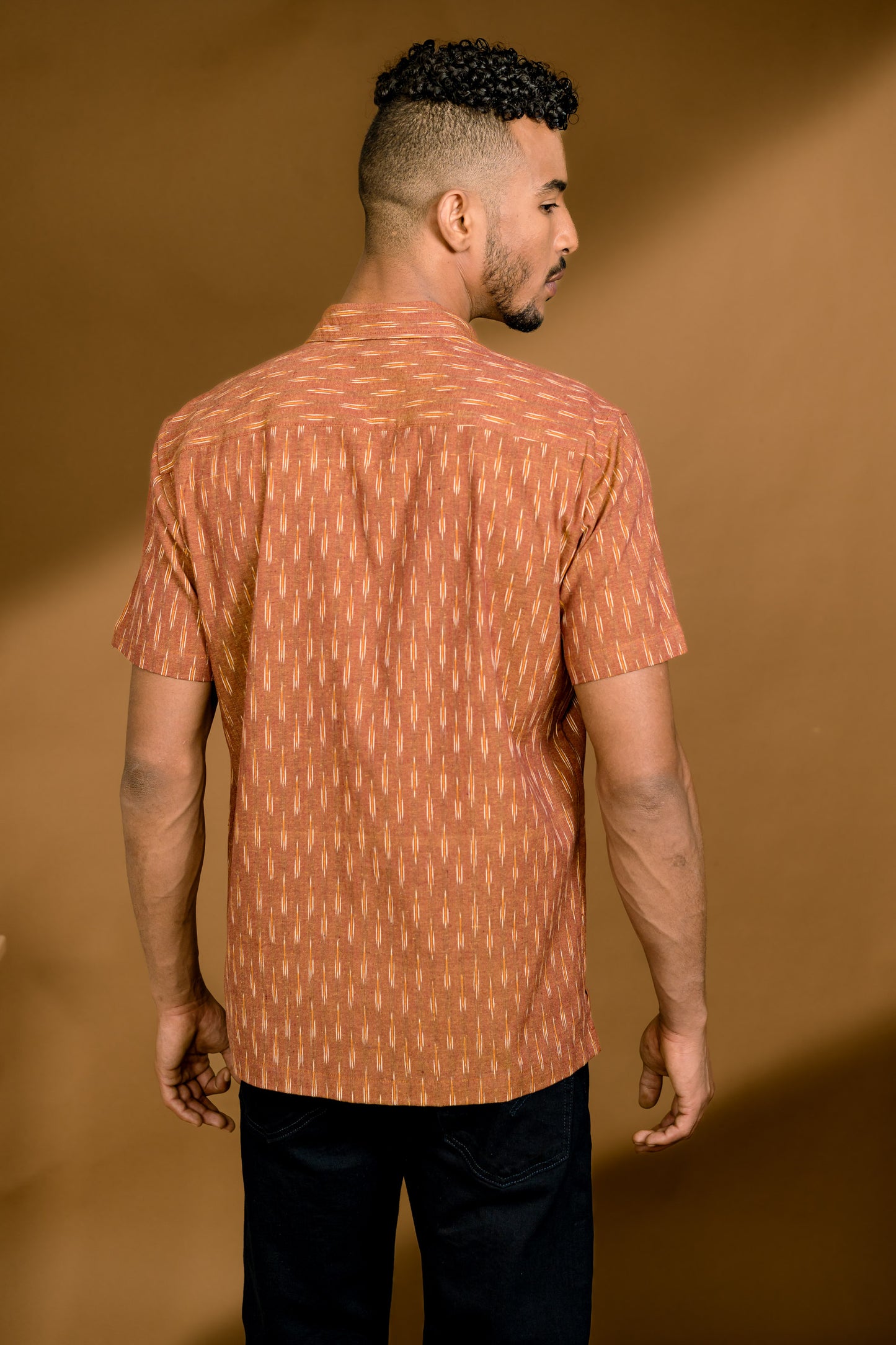 Short Sleeved Ikat Shirt - Brown