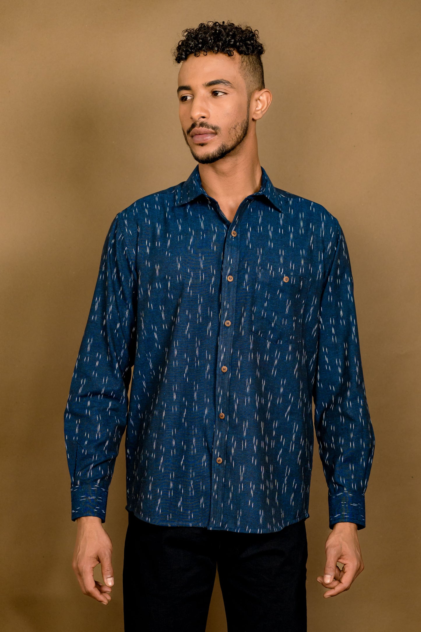Long Sleeved Ikat Shirt - Blue